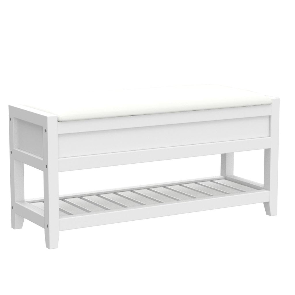 Clean White Seating Bench with Shoe Storage I983644