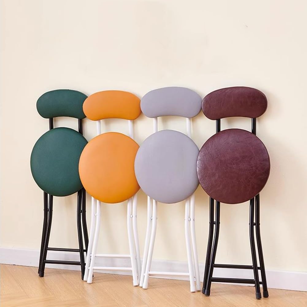 Folding High Back Stool Heavy Duty 18" Collapsible Round Stool with Compact Design and Padded Seat (Black 47cm/18.5in) L520