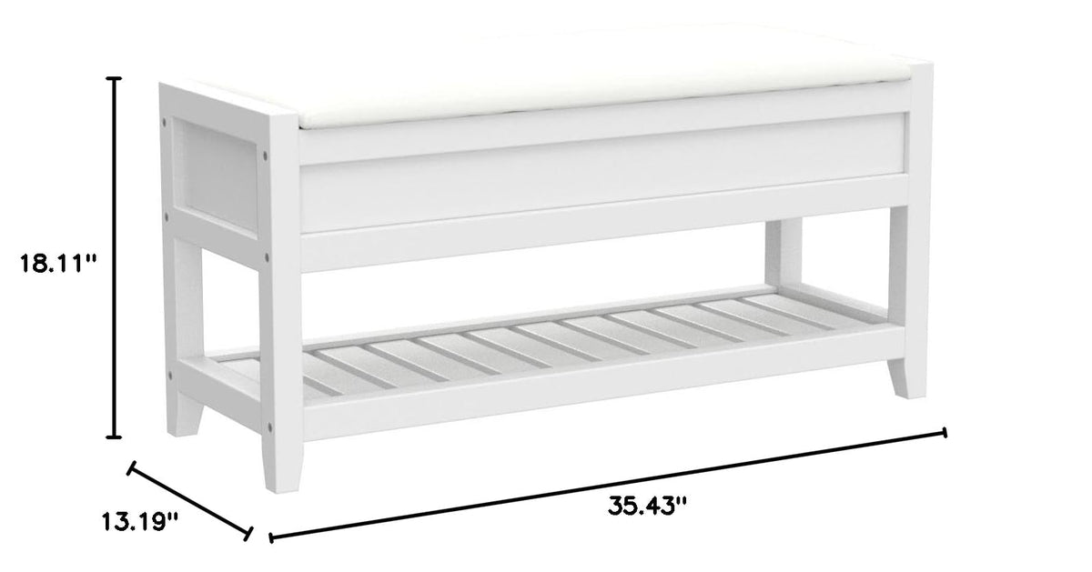 Clean White Seating Bench with Shoe Storage I983644