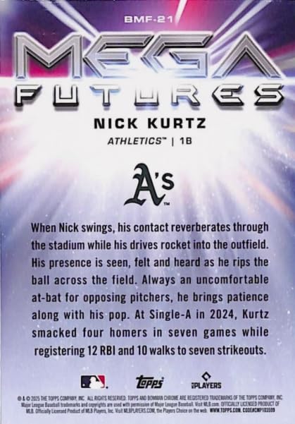2025 Bowman Chrome Nick Kurtz Mega Futures Mojo Refractor Baseball Rookie Card M40693