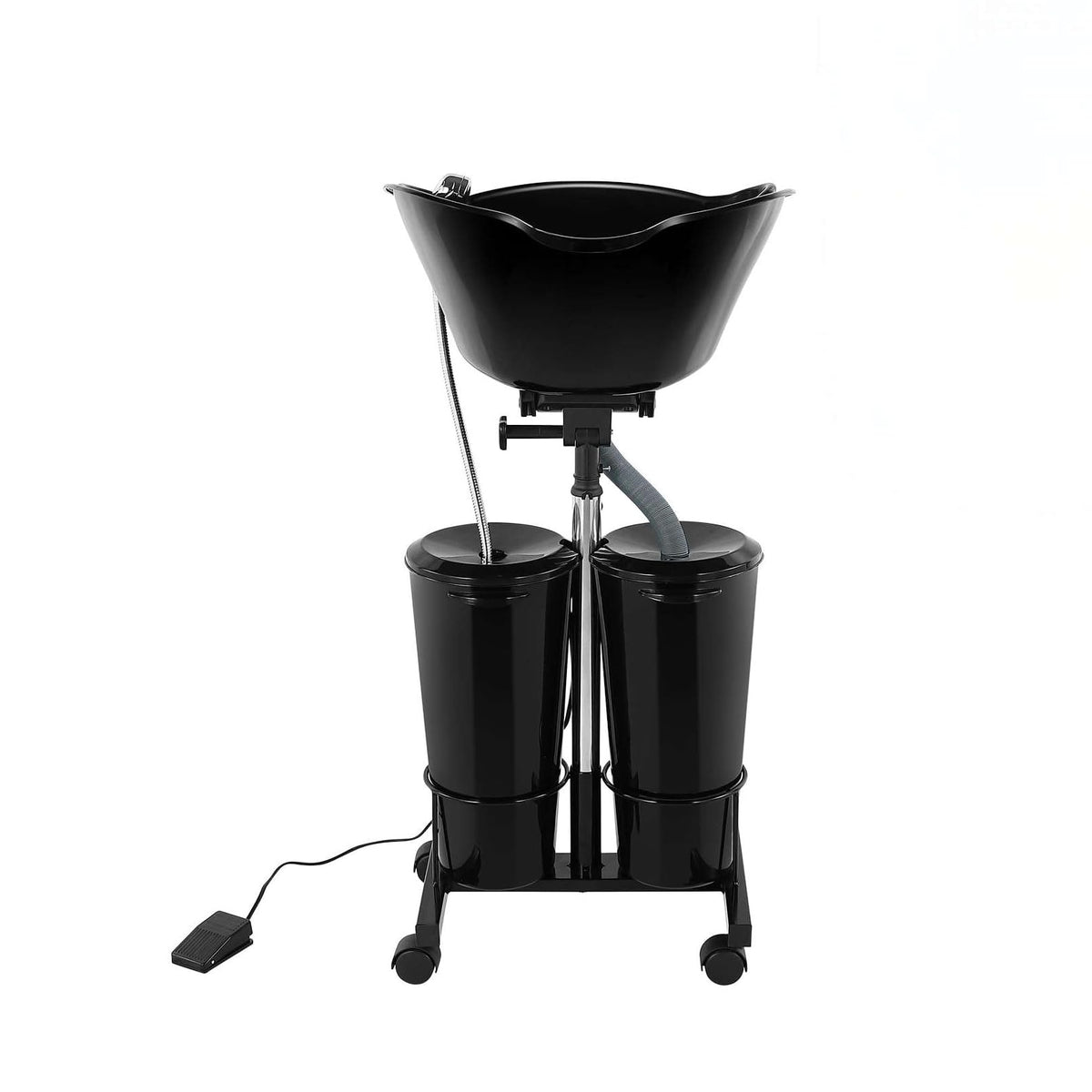 Portable Plastic Shampoo Bowl Unit with 2 Bucket and Drain Hoses Black S734795