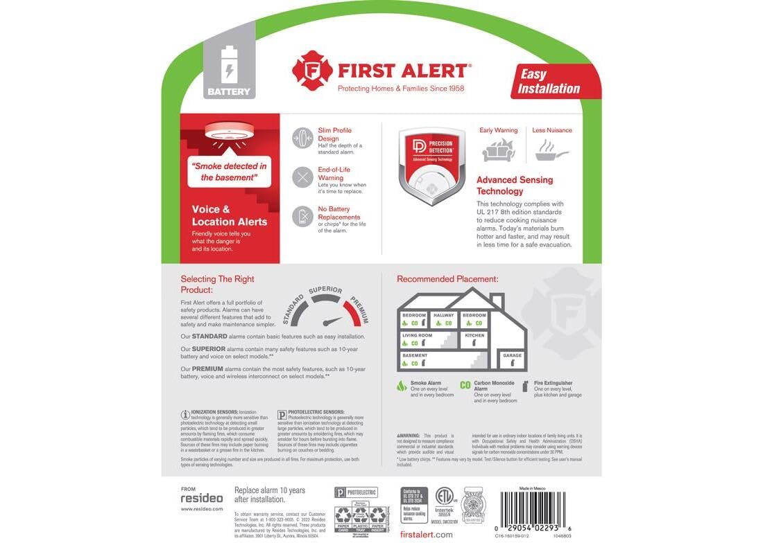 10 Year Battery-Powered Photoelectric Smoke and Carbon Monoxide Detector J570162