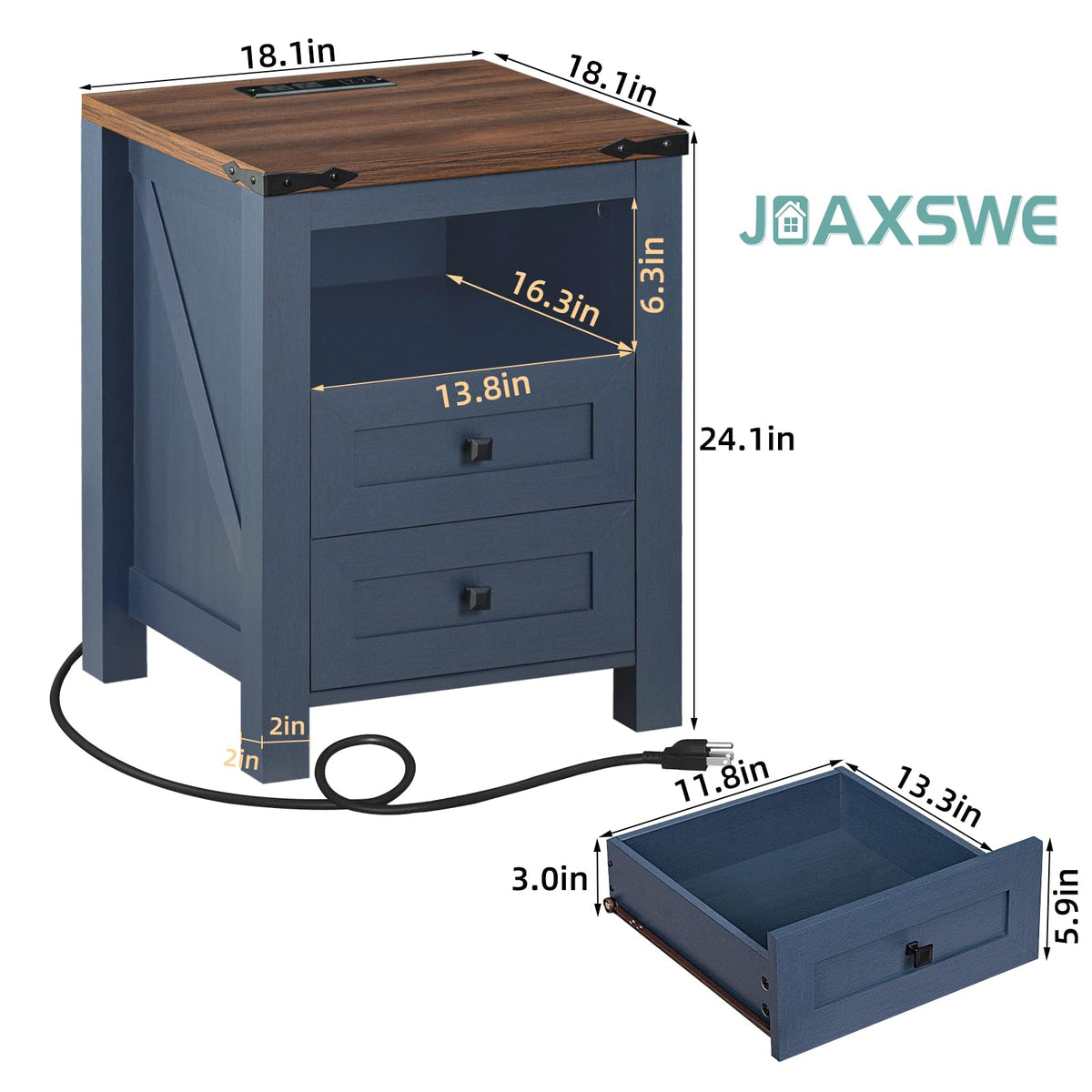 Set of 2 Nightstands with Charging Station and 2 Drawers Q86651