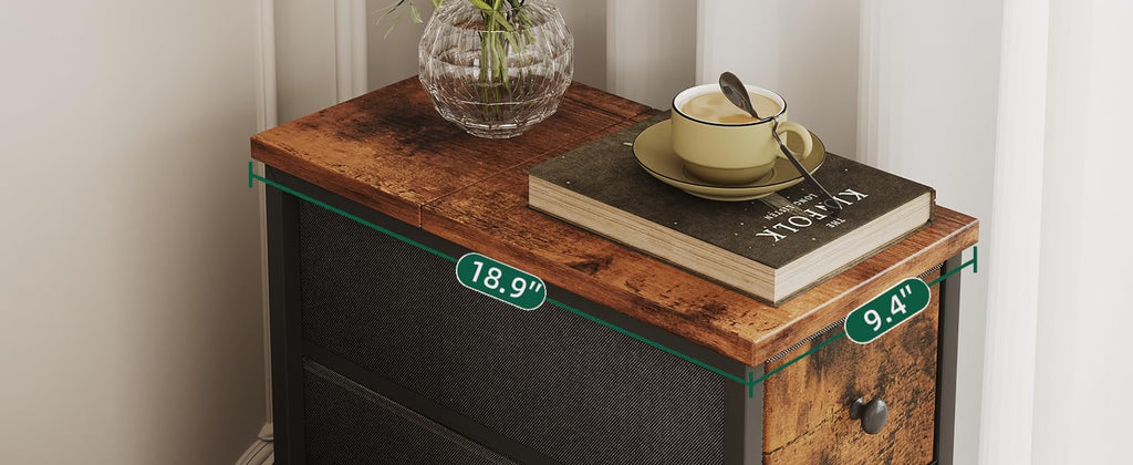 Narrow 5 Fabric Drawers Rustic Brown Dresser N74321