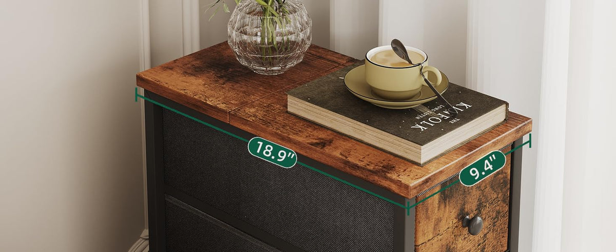 Narrow 5 Fabric Drawers Rustic Brown Dresser N74321