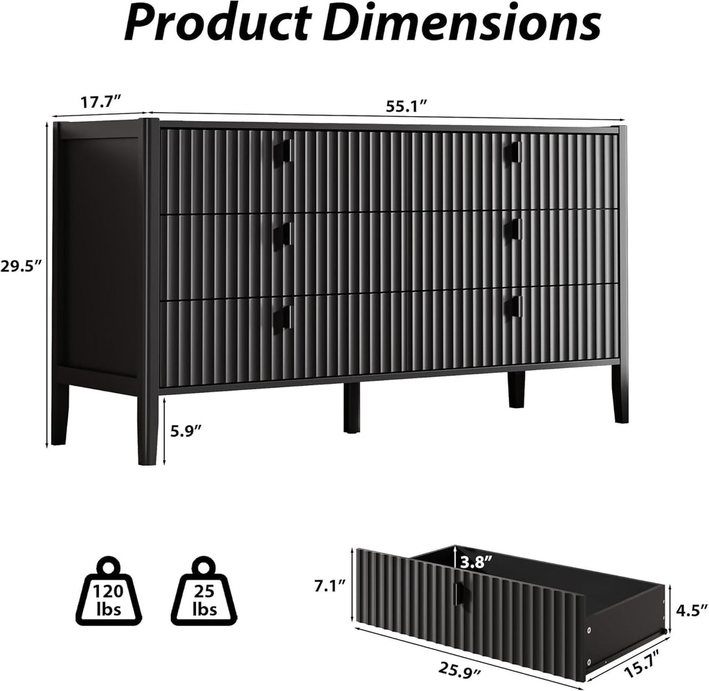 Black 6 Drawer Wood Dresser C640