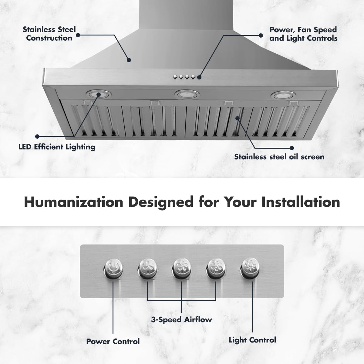 48 inch 800CFM Stainless Steel Wall Mount Range Hood S528959