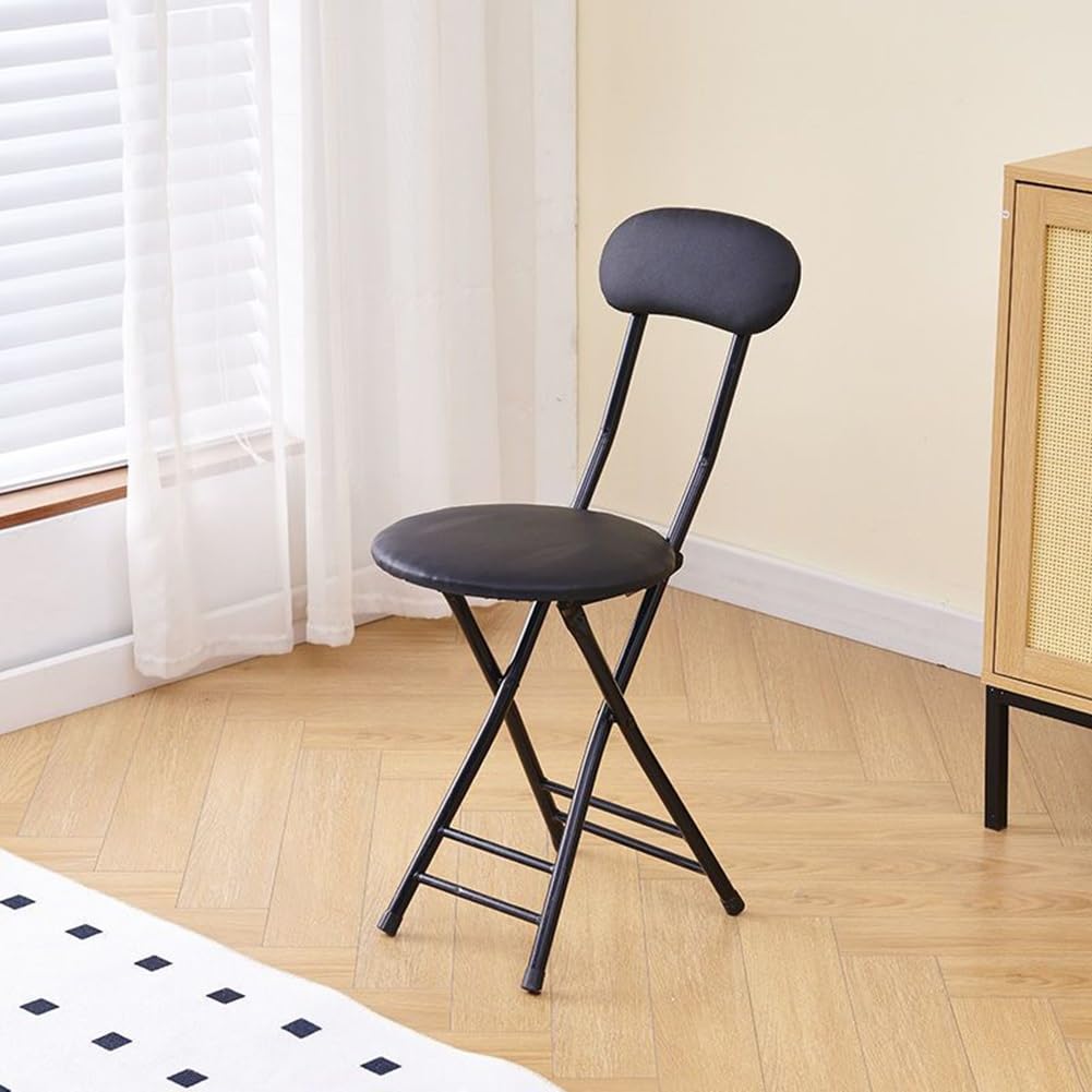Folding High Back Stool Heavy Duty 18" Collapsible Round Stool with Compact Design and Padded Seat (Black 47cm/18.5in) L520