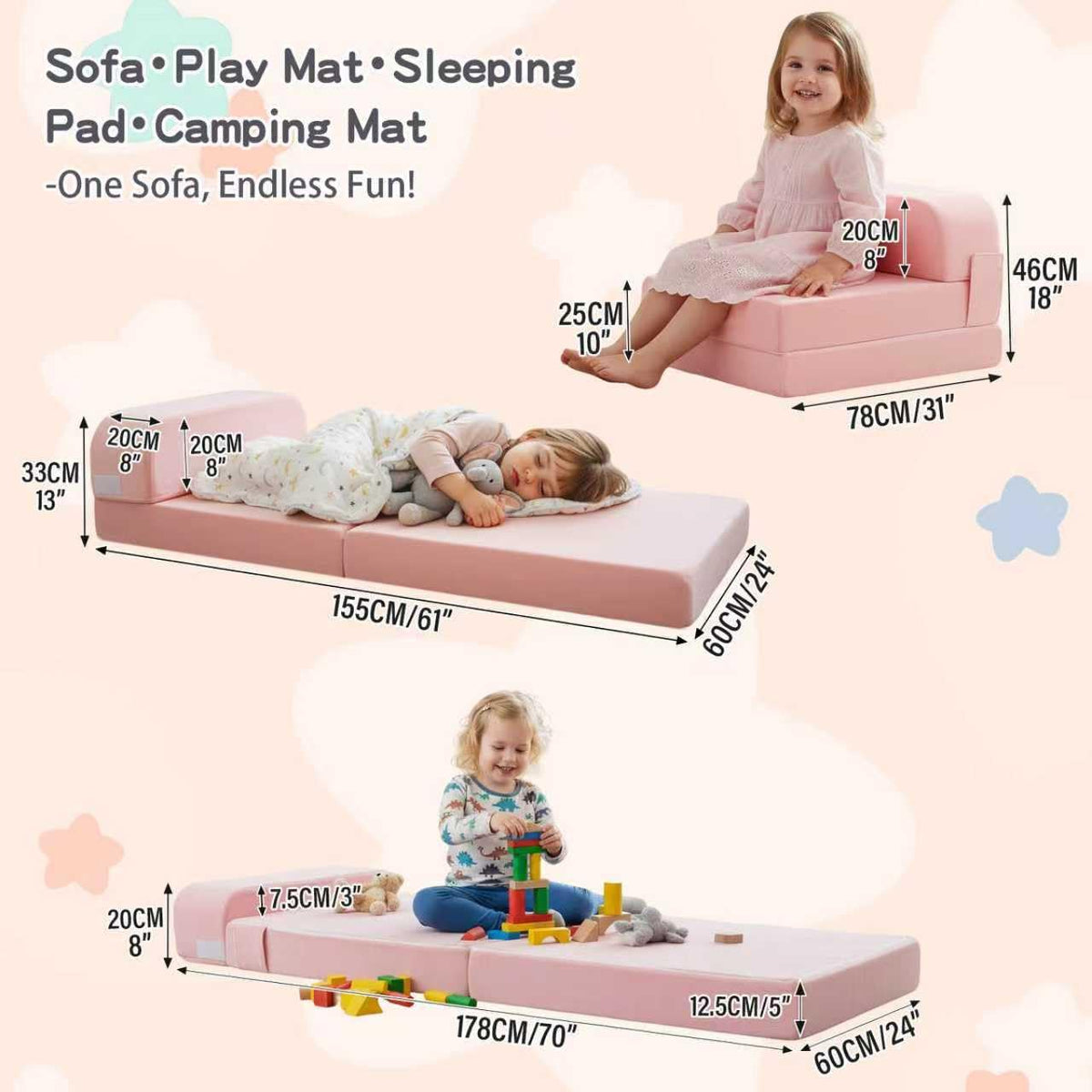 Pink Folding Sofa Bed with Removable Cover H141