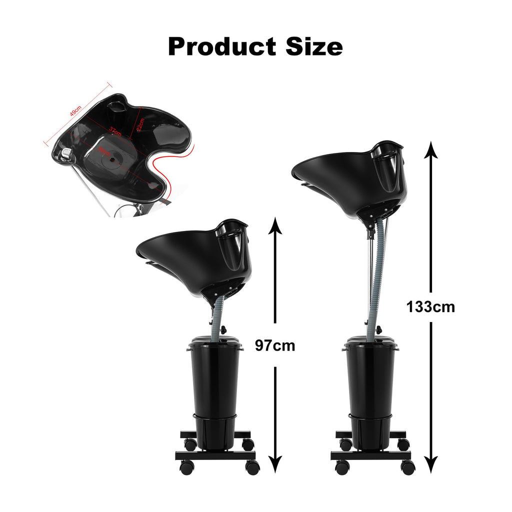 Portable Plastic Shampoo Bowl Unit with 2 Bucket and Drain Hoses Black S734795