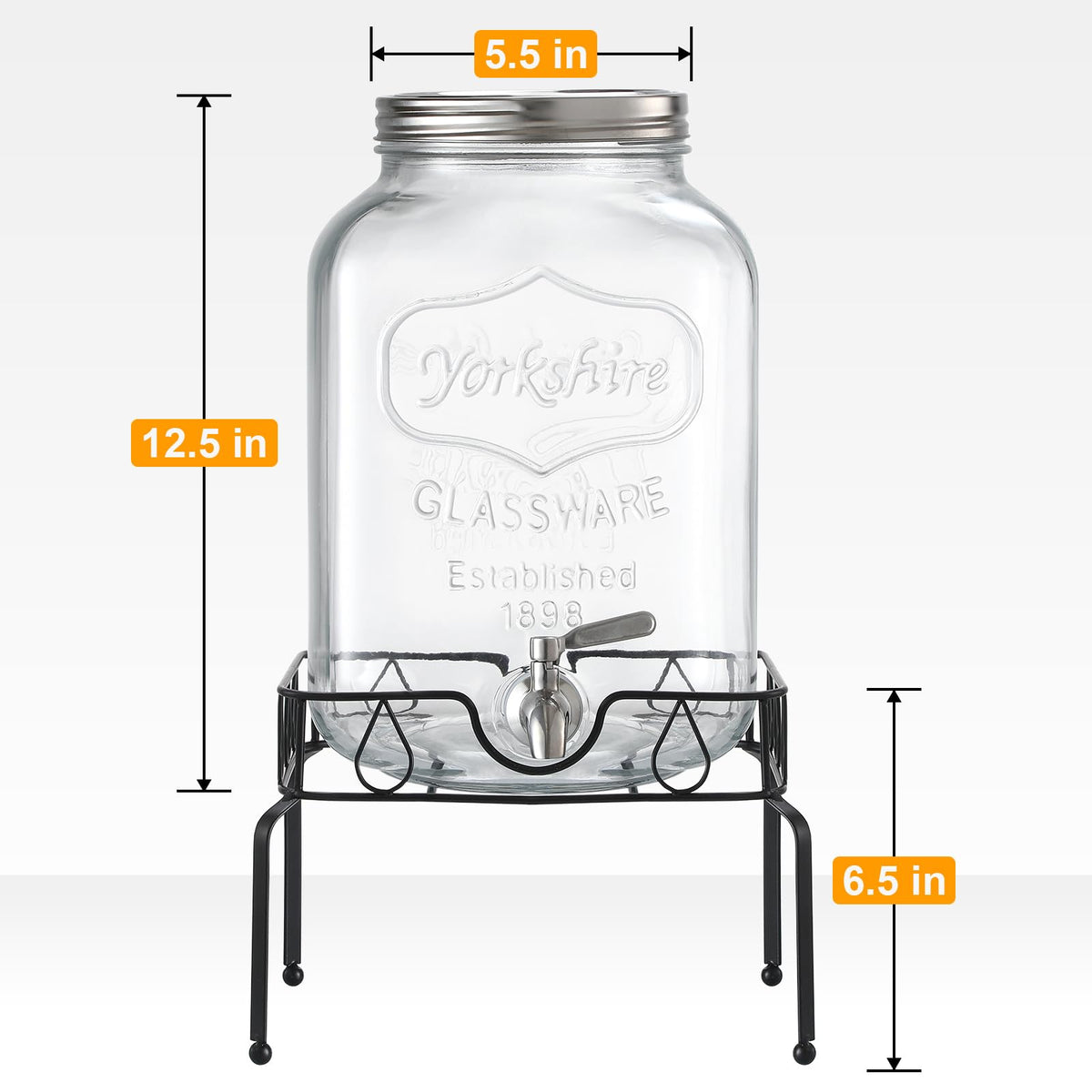 2 Gallon Glass Beverage Dispenser with Stand and Lid W3210