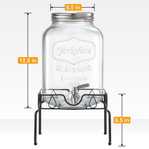2 Gallon Glass Beverage Dispenser with Stand and Lid W3210