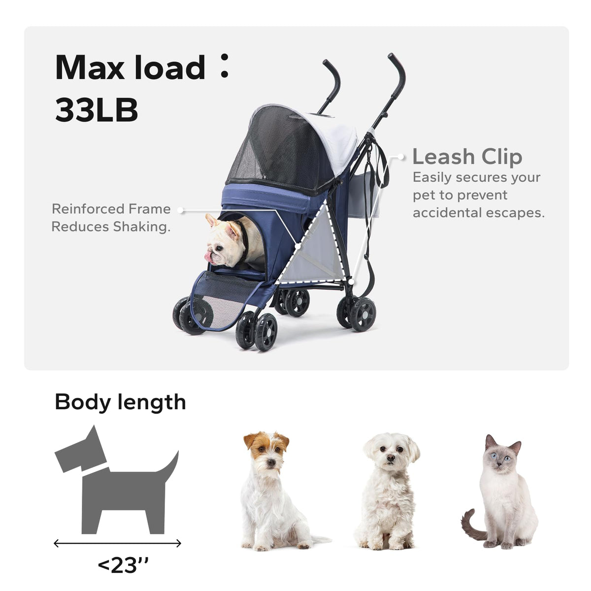 Foldable Pet Stroller for Small Dogs & Cats, 10 lbs, Blue Gray Z81660