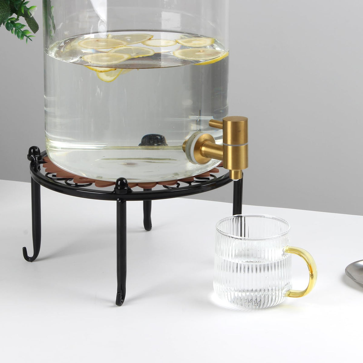 Black Metal Beverage Dispenser Stand, Max Diameter 8" I95547