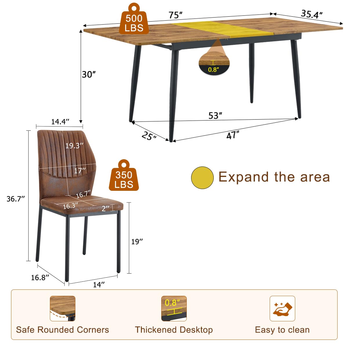 Extendable Dining Table Set for 8 Wood Upholstered Chairs N126