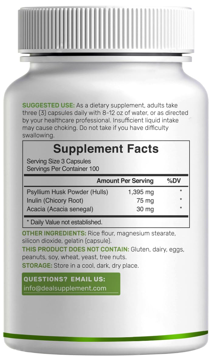 Psyllium Husk 1500mg 300 Capsules 3 in 1 Fiber Supplement I389741