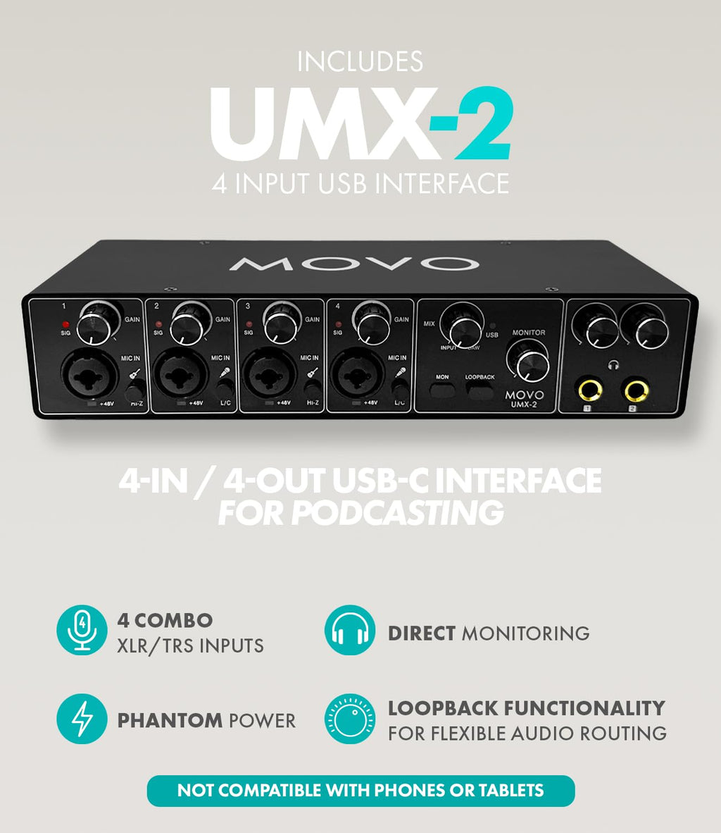 4-Person Podcast Equipment Bundle with 4-Channel USB Audio Interface and 4 Dynamic Microphones Z1885