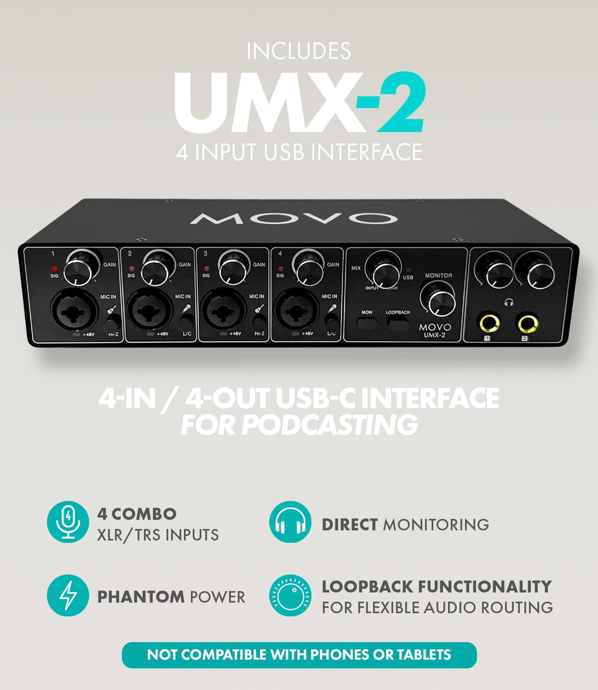 4-Person Podcast Equipment Bundle with 4-Channel USB Audio Interface and 4 Dynamic Microphones Z1885