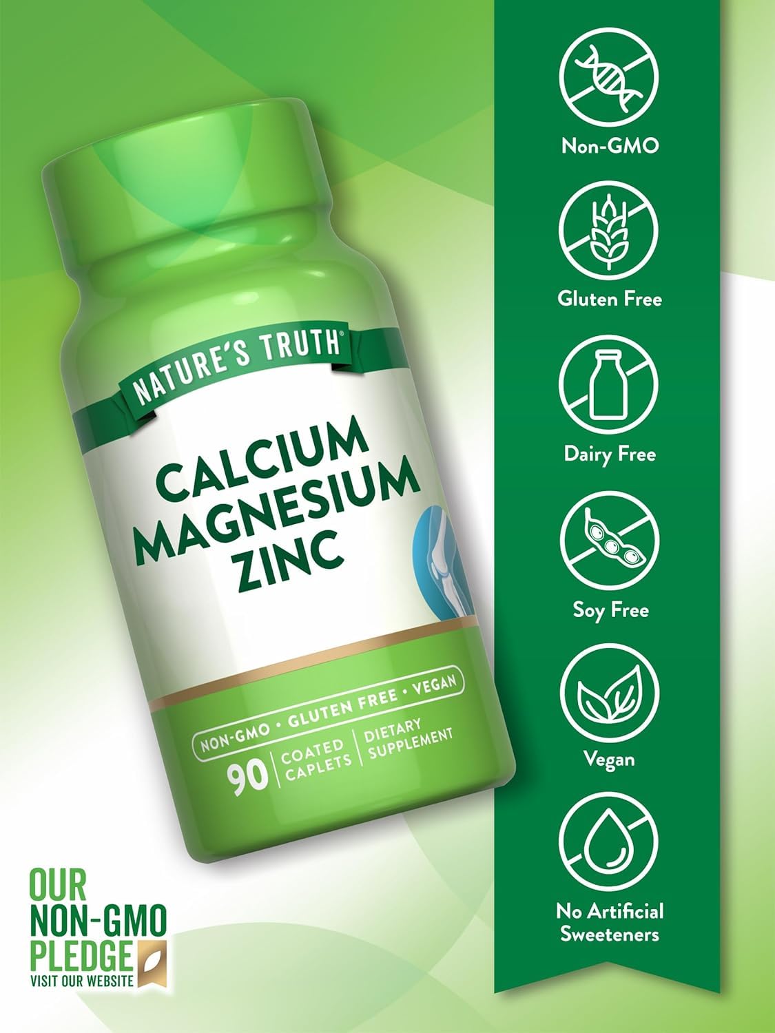 Calcium Magnesium Zinc Plus Vitamin D3 Caplets 90 Ct Pack of 2 V629956