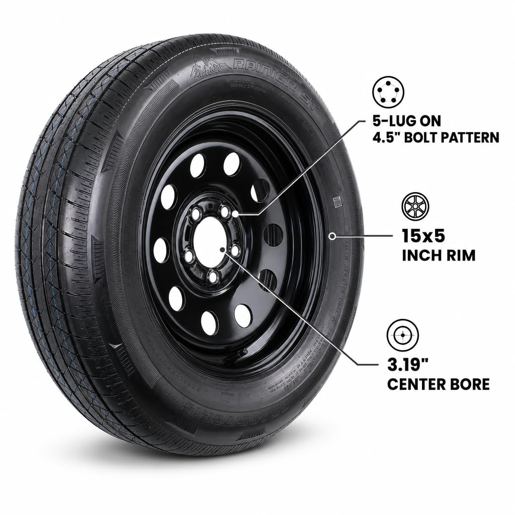 ST205/75R15 LRC 5 Lug Black Trailer Tire Rim Assembly Q2557