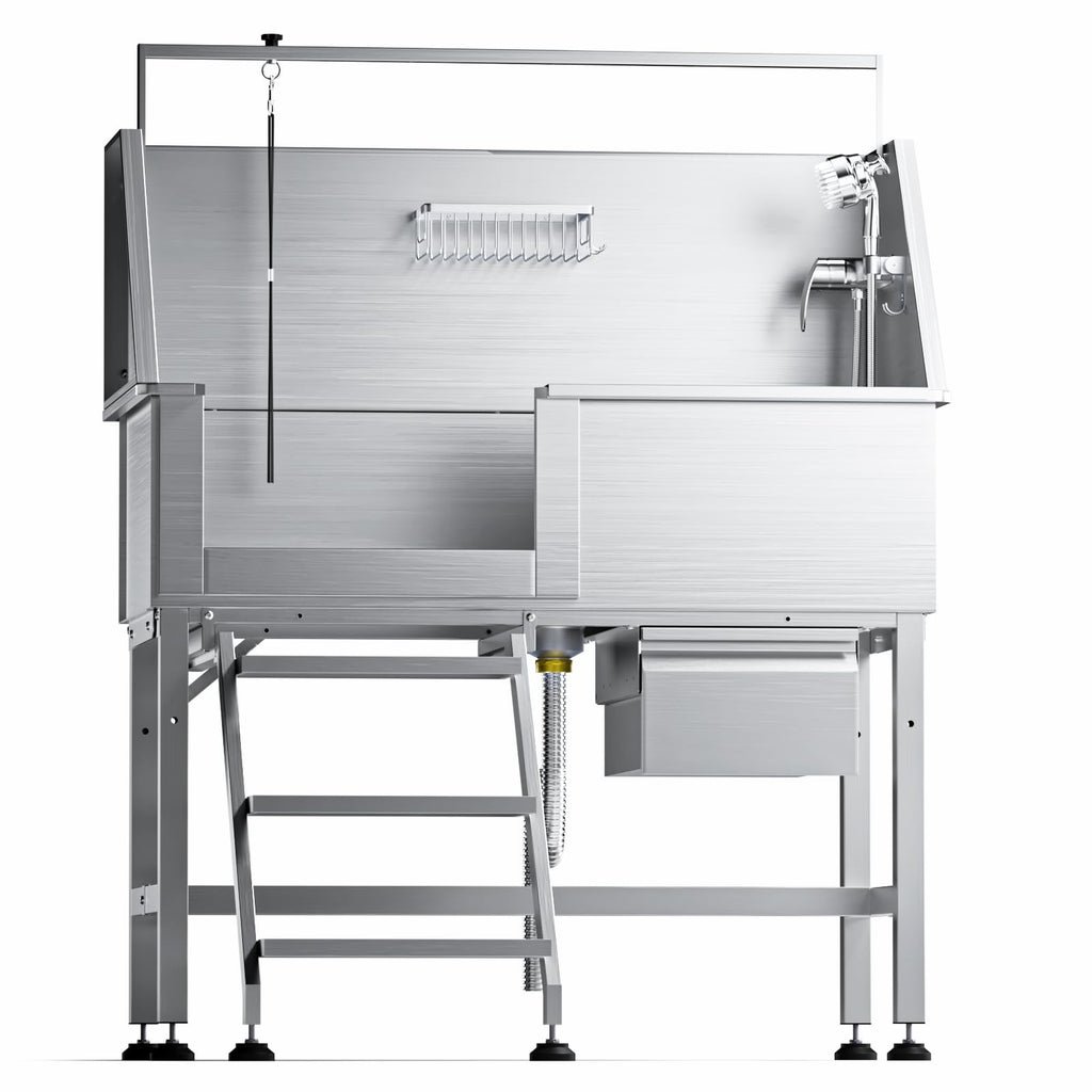 46" Stainless Steel Dog Washing Station with Removable Left Ramp & Storage Drawer H3141