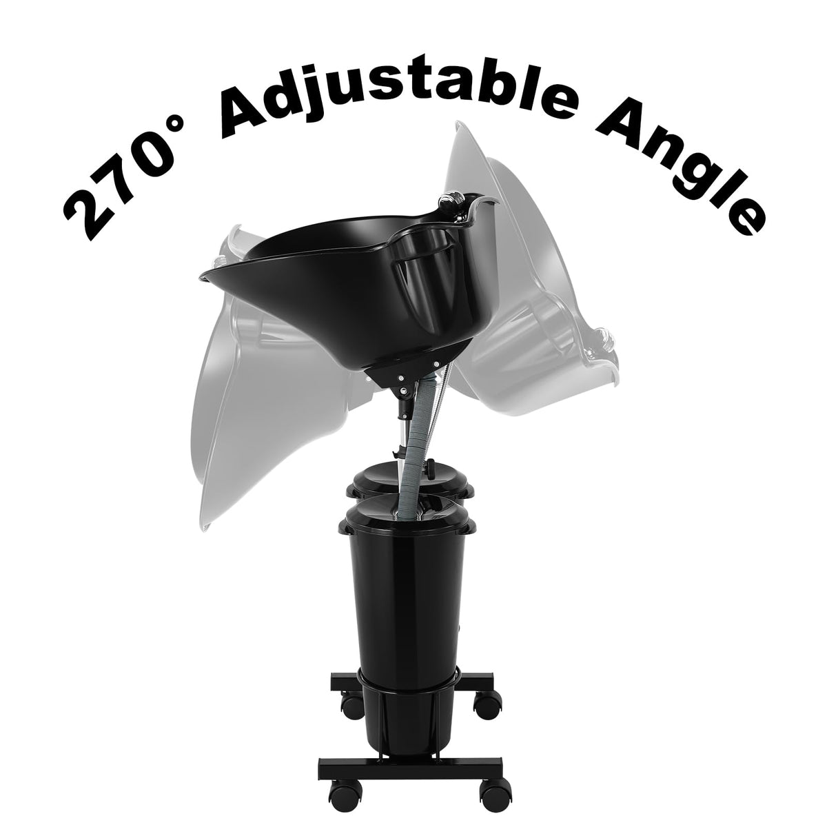 Portable Plastic Shampoo Bowl Unit with 2 Bucket and Drain Hoses Black S734795