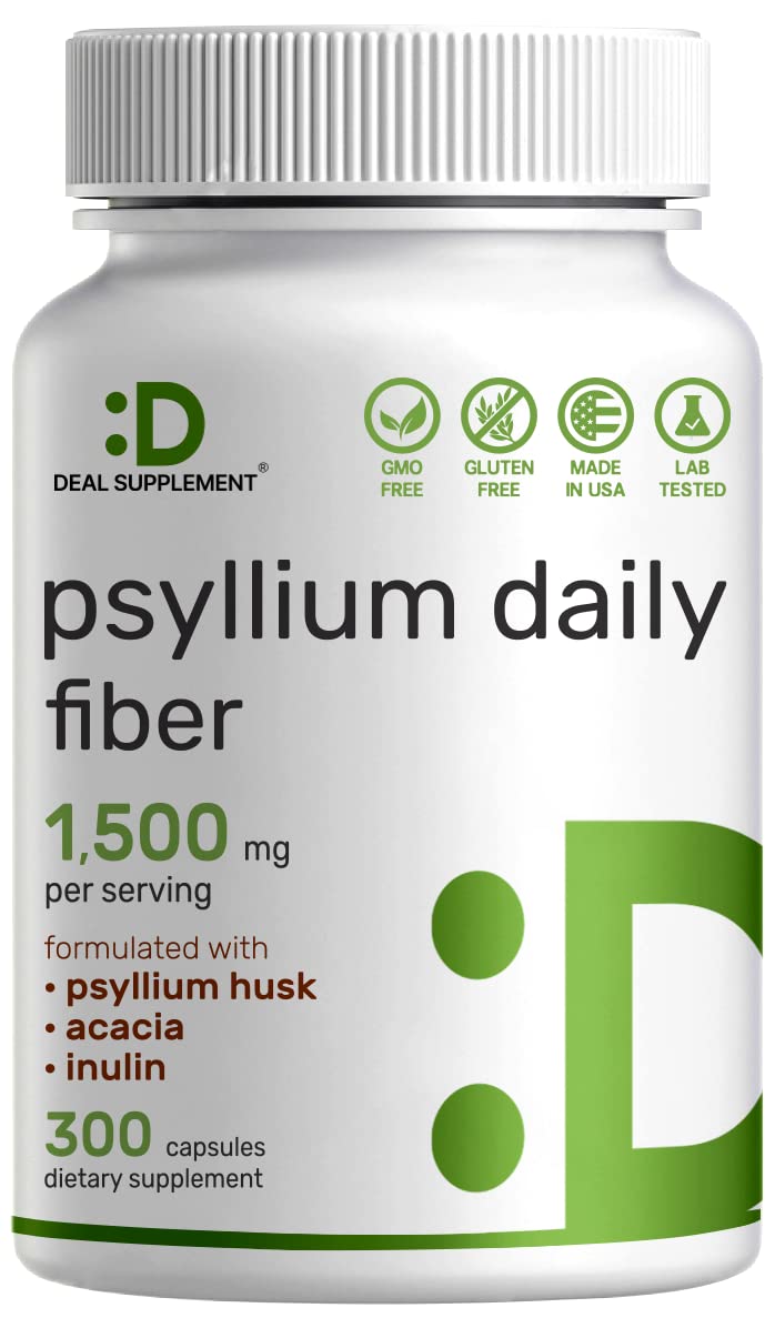 Psyllium Husk 1500mg 300 Capsules 3 in 1 Fiber Supplement I389741