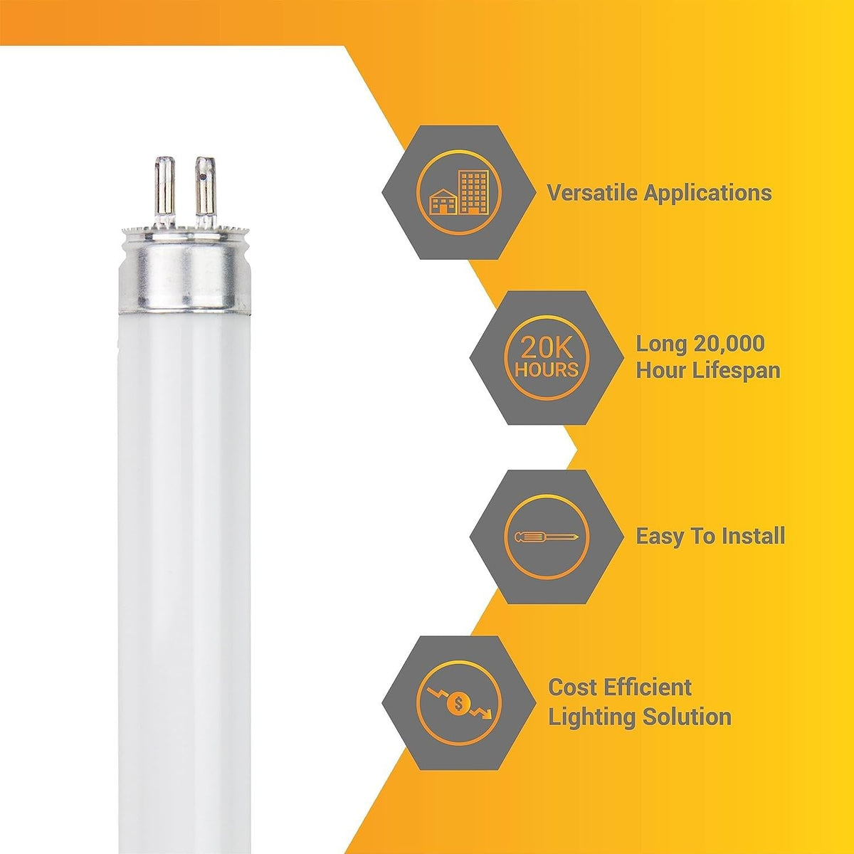 24 Inch T5 Fluorescent Bulb G5 Miniature Bipin Base High Output 1800 Lumens 3000K Soft White 24W Linear Tube Pack of 40 U15410