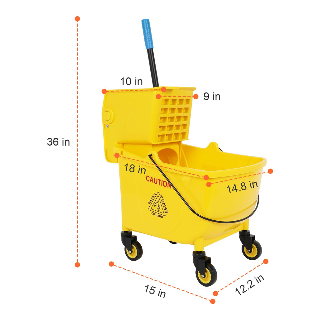 35 Qt Yellow Mop Bucket with Wringer on Wheels T954221