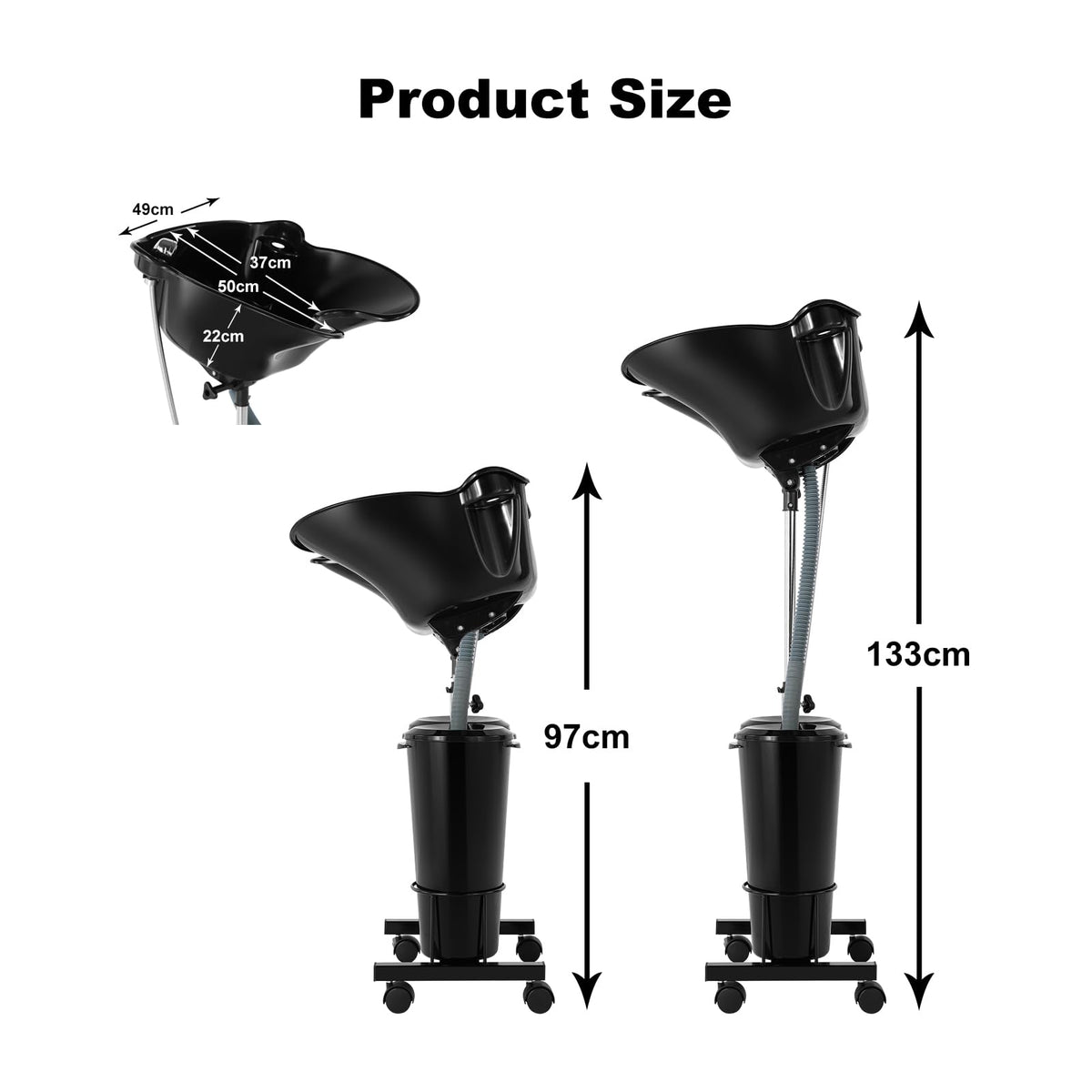 Portable Plastic Shampoo Bowl Unit with 2 Bucket and Drain Hoses Black S734795