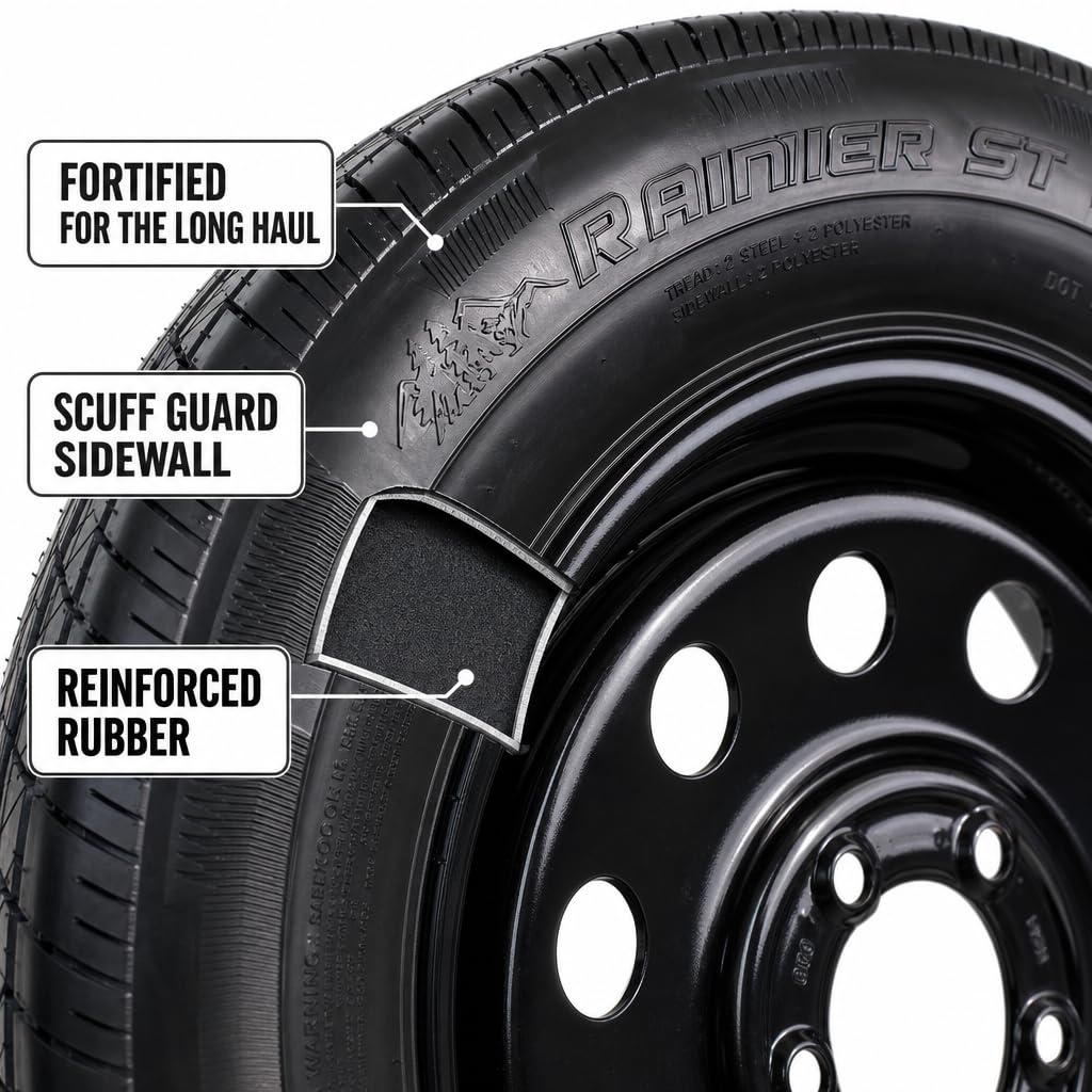 ST205/75R15 LRC 5 Lug Black Trailer Tire Rim Assembly Q2557