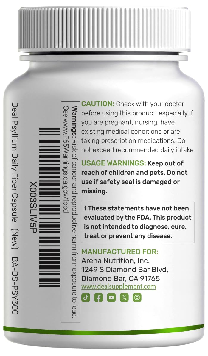 Psyllium Husk 1500mg 300 Capsules 3 in 1 Fiber Supplement I389741