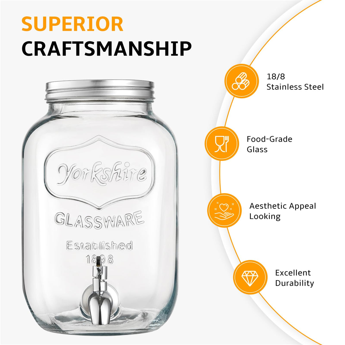 2 Gallon Glass Beverage Dispenser with Stand and Lid W3210