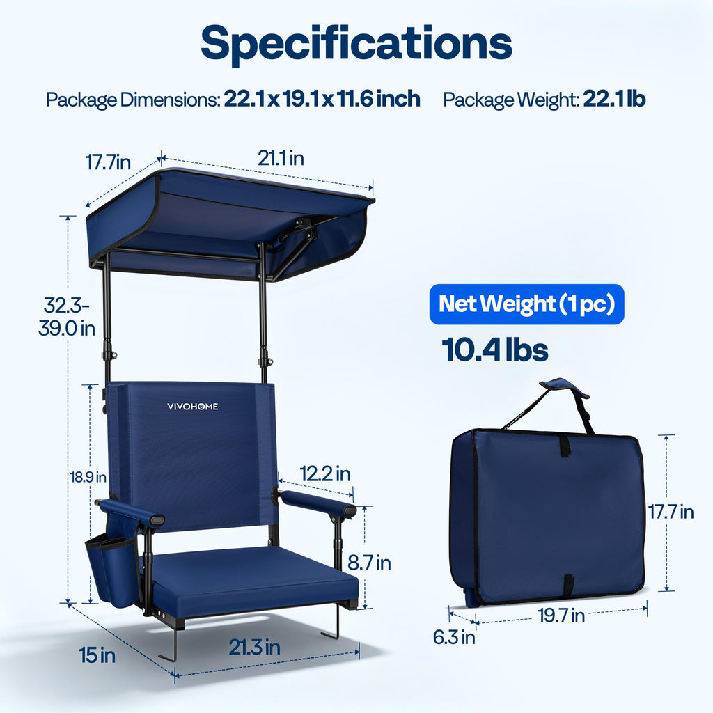 Stadium Seat with Sunshade Canopy and Back Support I244364