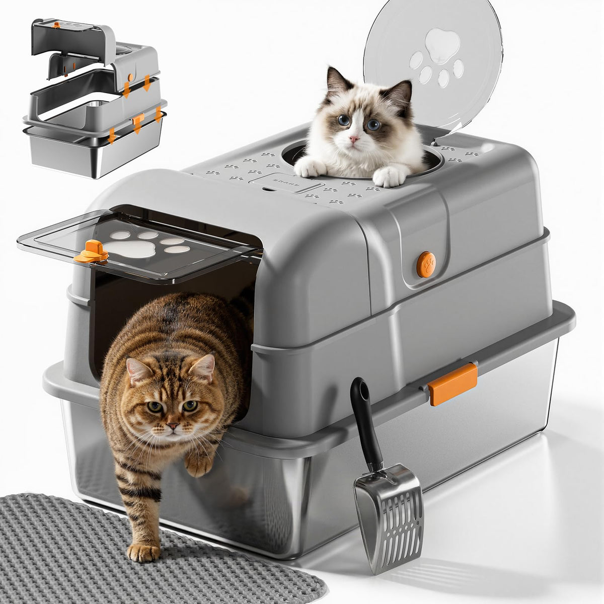 Non-Stick Stainless Steel Cat Litter Box with Lid K27730