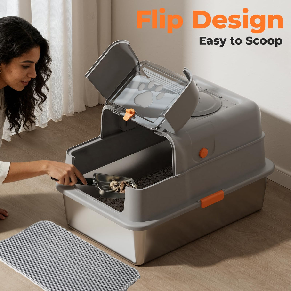 Non-Stick Stainless Steel Cat Litter Box with Lid K27730