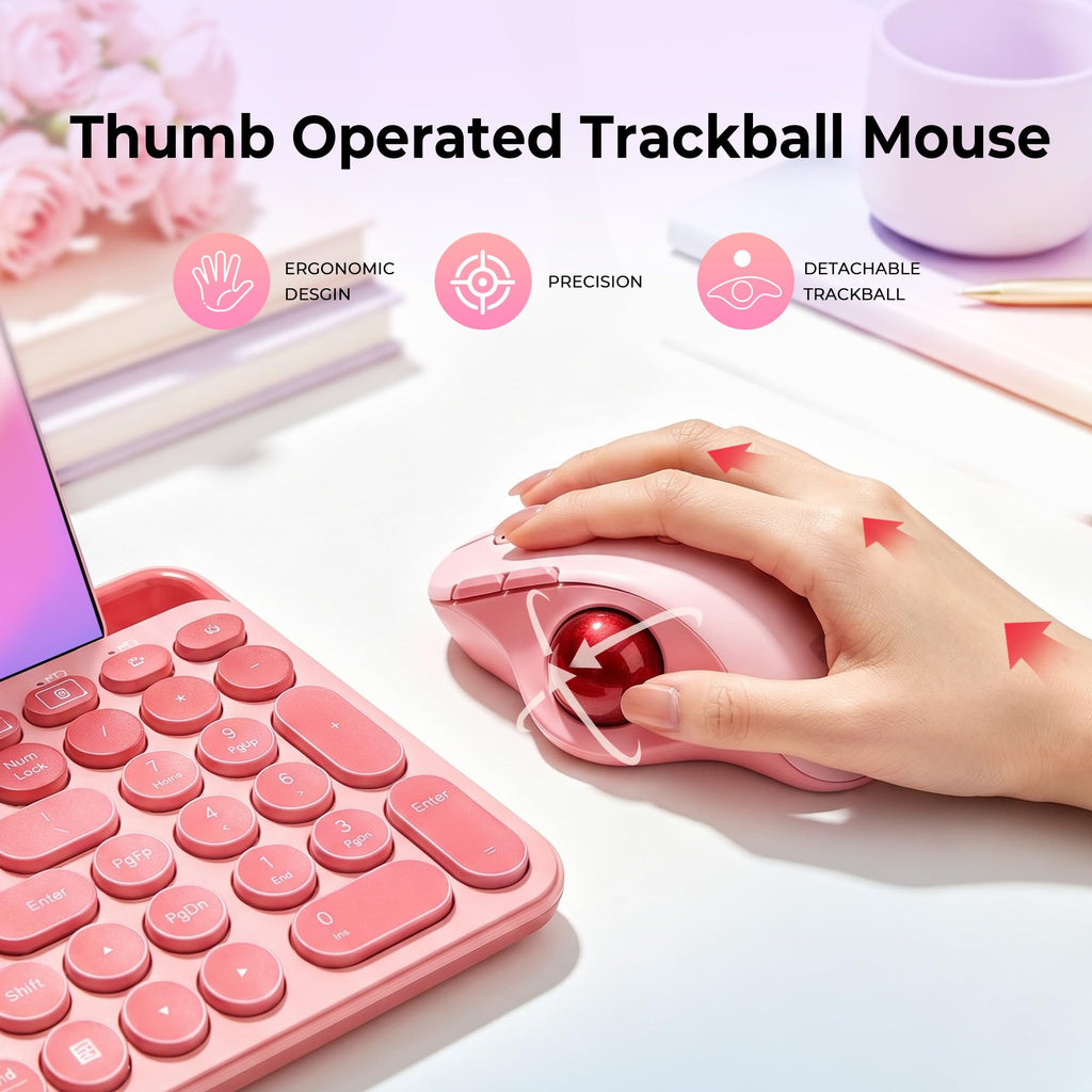 Wireless Ergonomic Pink Trackball Mouse T65678