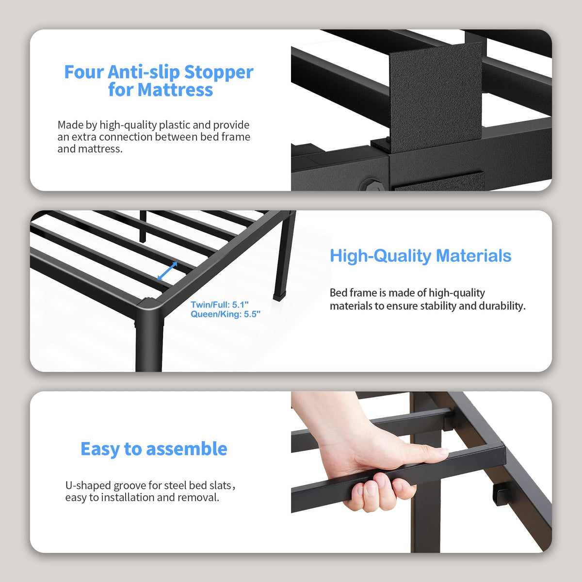 7 Inch King Low Profile Bed Frame with Rounded Corner Q2928