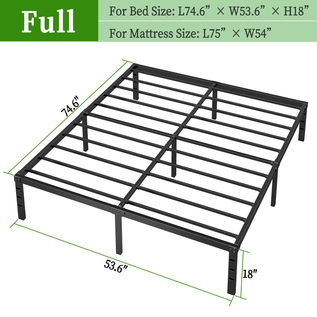 Black Metal Platform Bed Frame Full Size, 18 Inch Height with Underbed Storage I610
