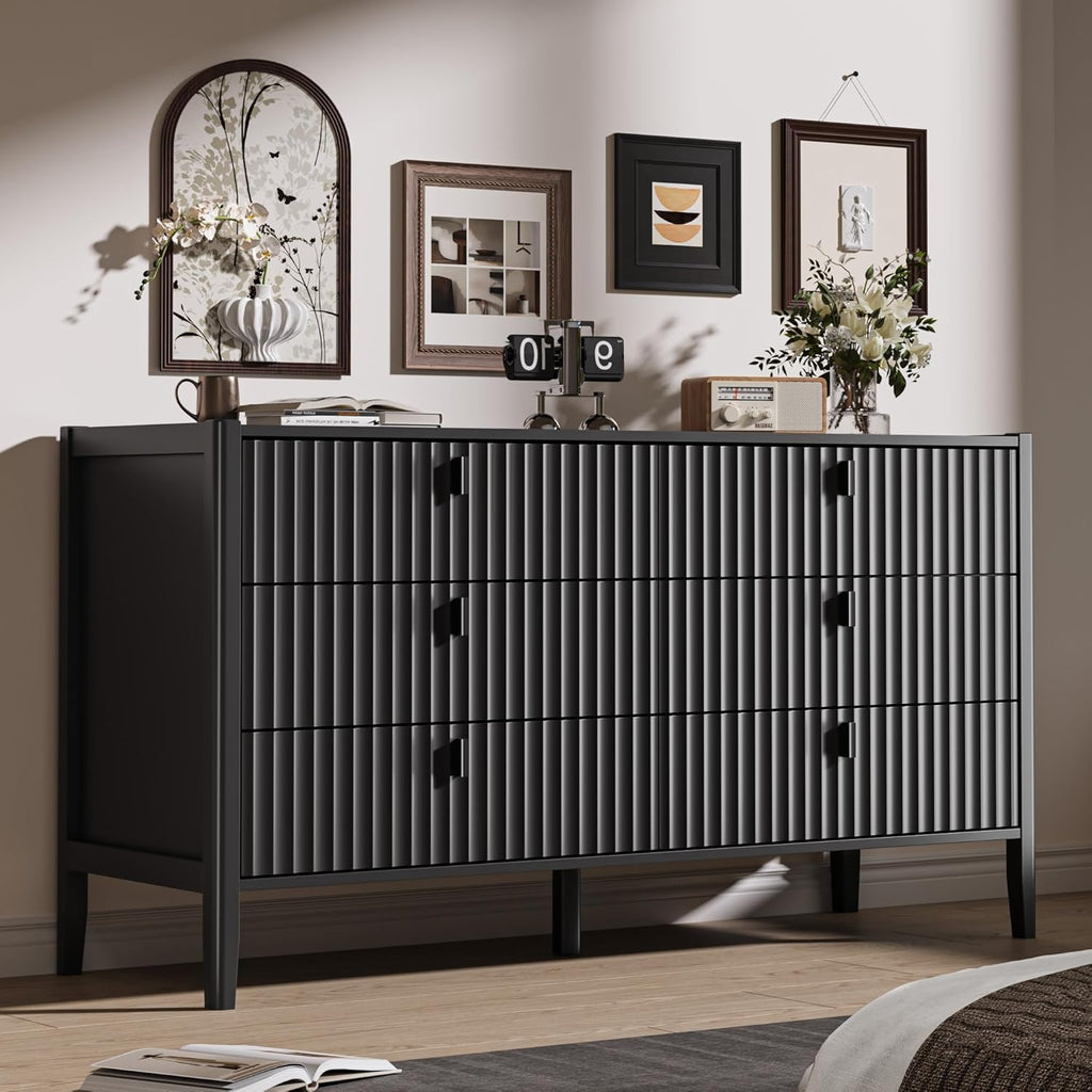 Black 6 Drawer Wood Dresser C640