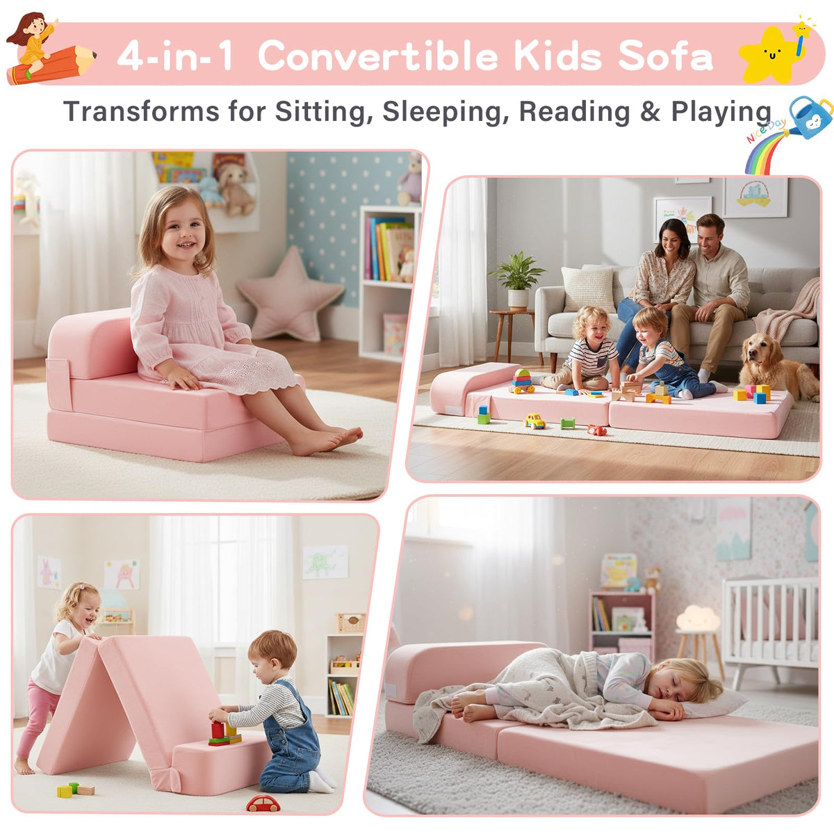 Pink Folding Sofa Bed with Removable Cover H141