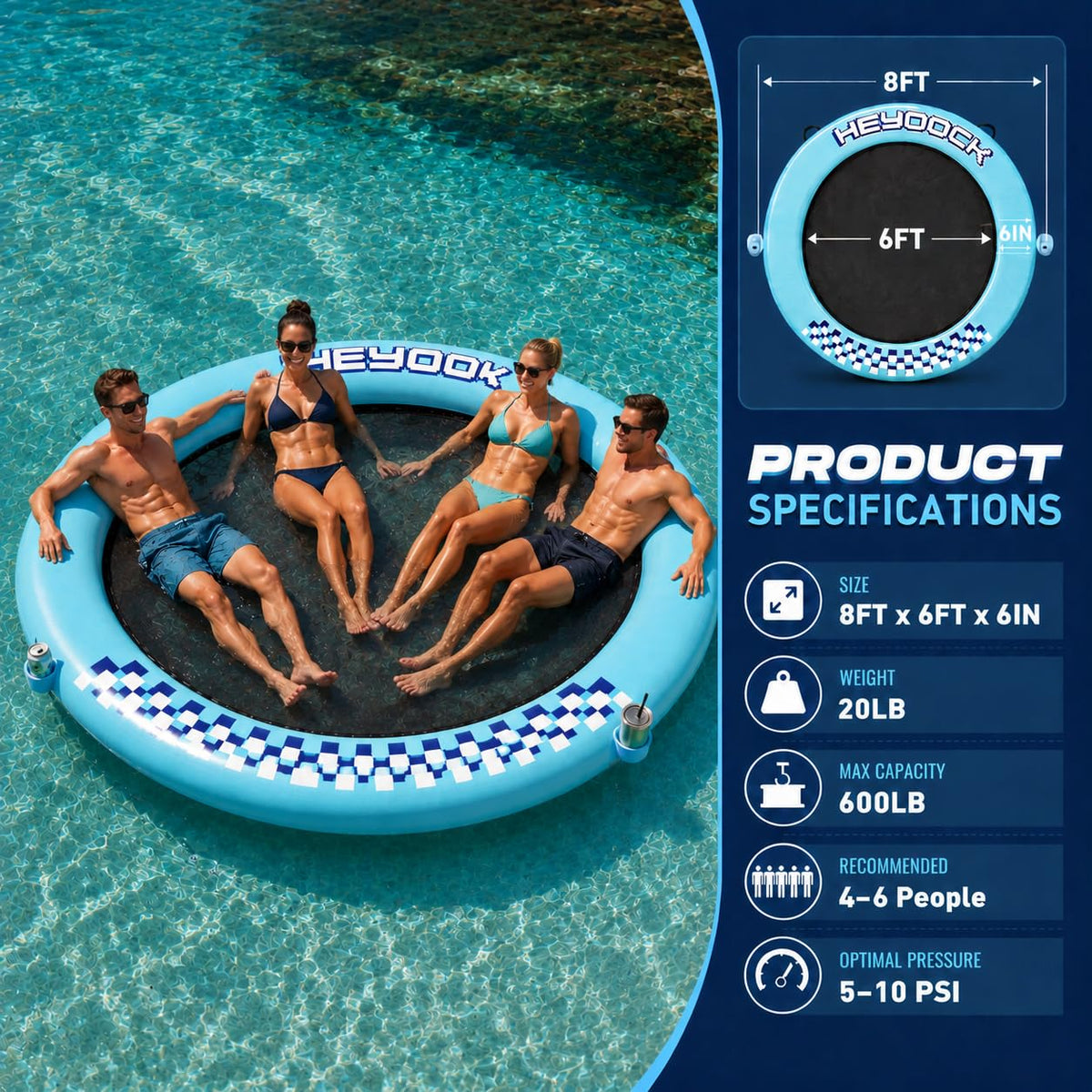 Inflatable Floating Ring Dock with Mesh, 8 FT R76647