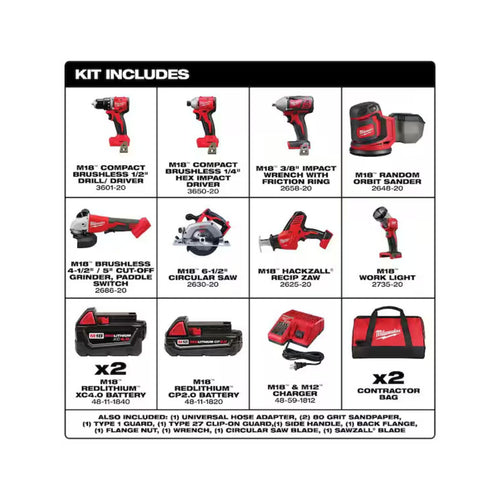 18V Cordless Power Tool Combo Kit, 8-Tool Set, 3 Batteries Q26134
