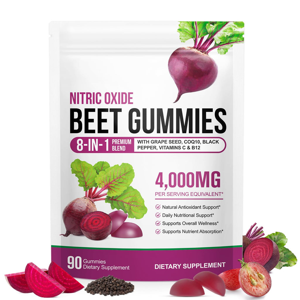 Beetroot Gummies 90 Gummies Beetroot Extract Supplement with COQ10 Vitamin C B12 Grape Seed Extract M348