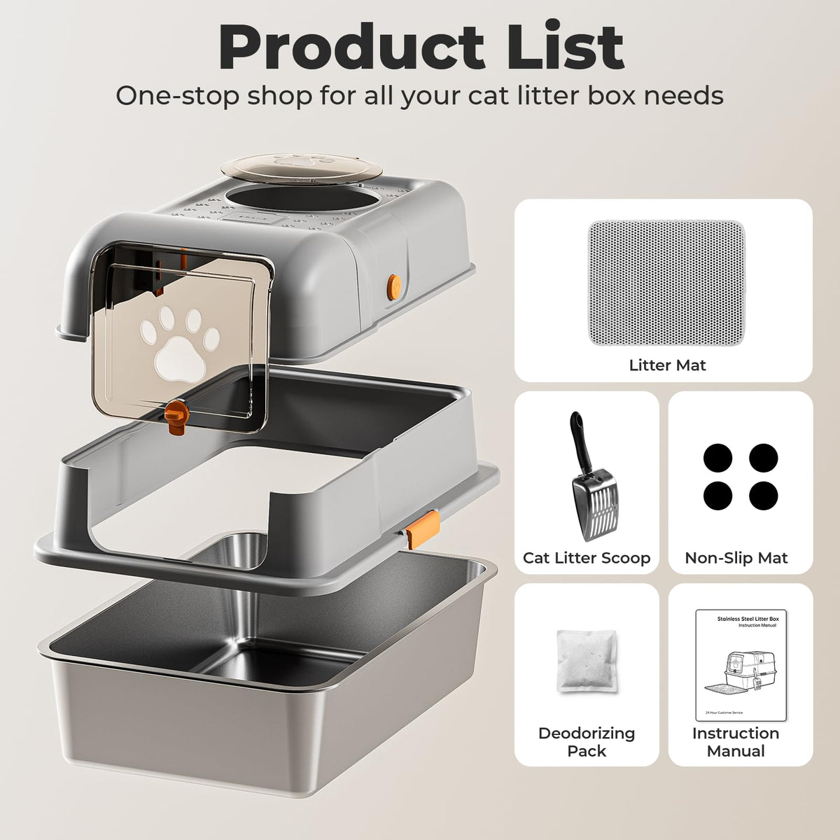 Non-Stick Stainless Steel Cat Litter Box with Lid K27730