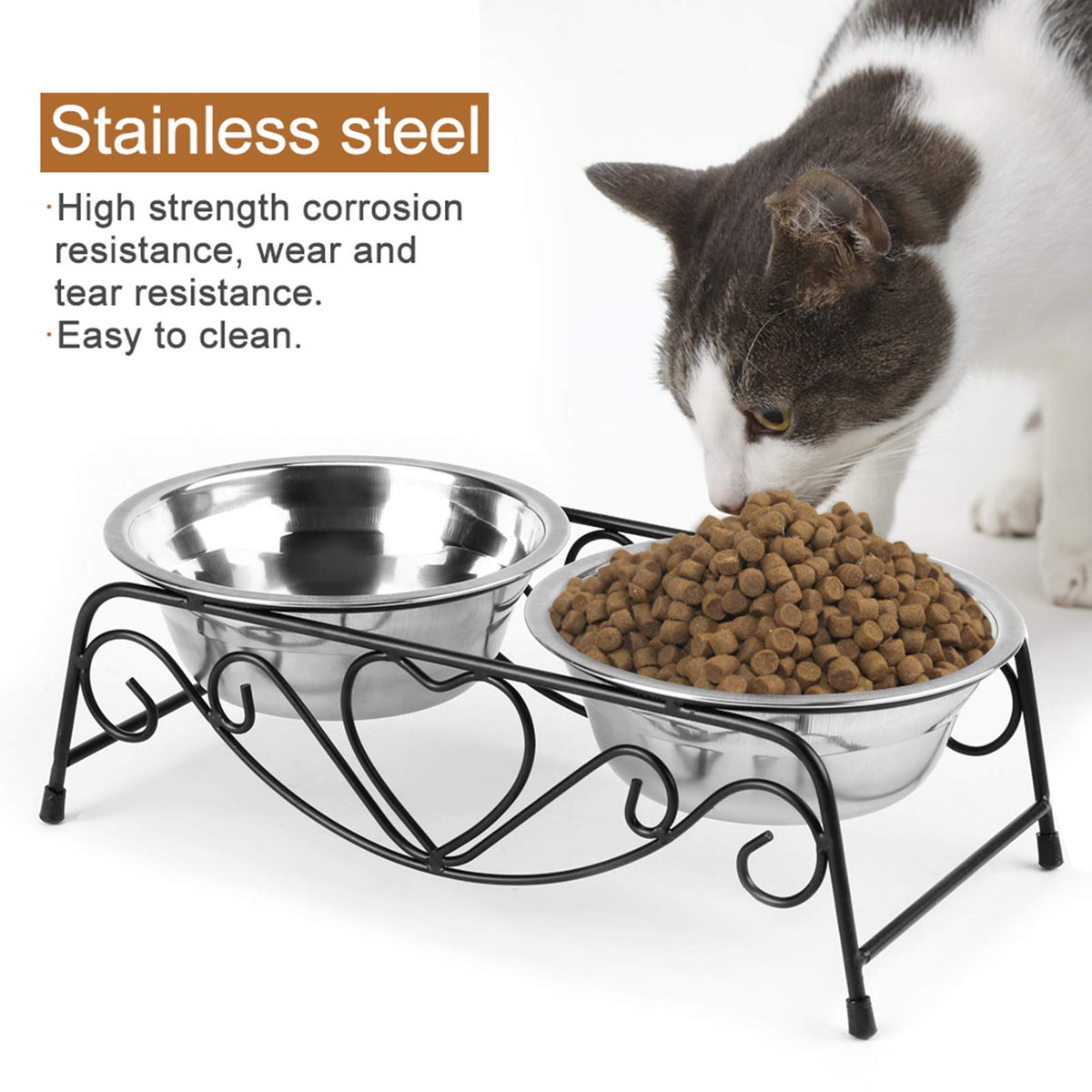 Stainless Steel Elevated Dog Cat Bowls with Iron Stand L6589