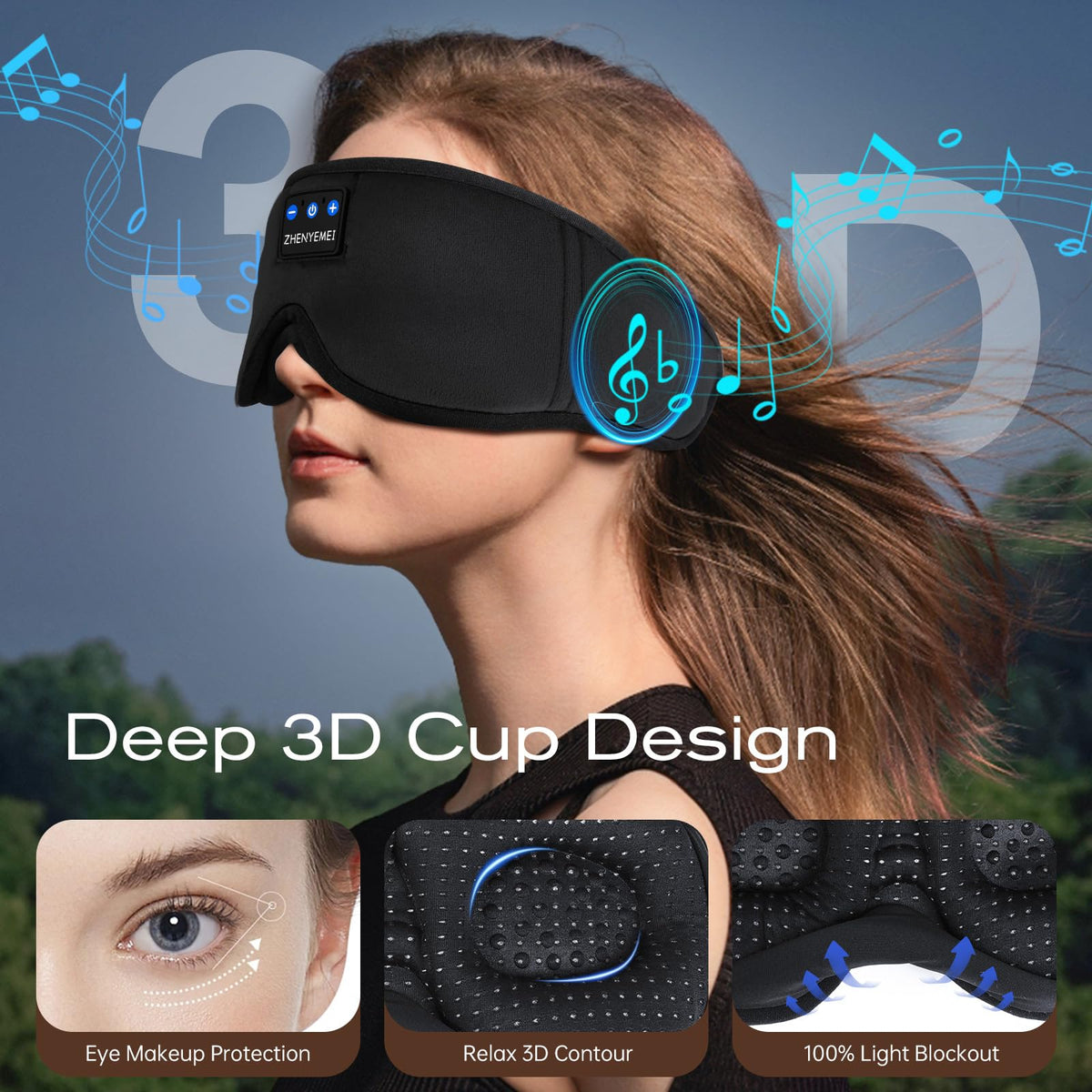 Black Bluetooth Sleep Mask with Headphones F141