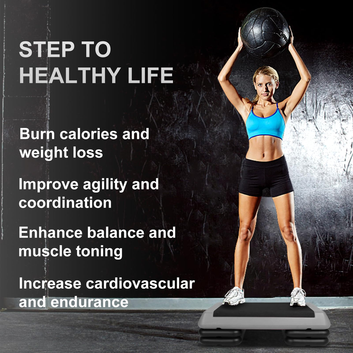 Adjustable Aerobic Stepper with 4 Risers T957