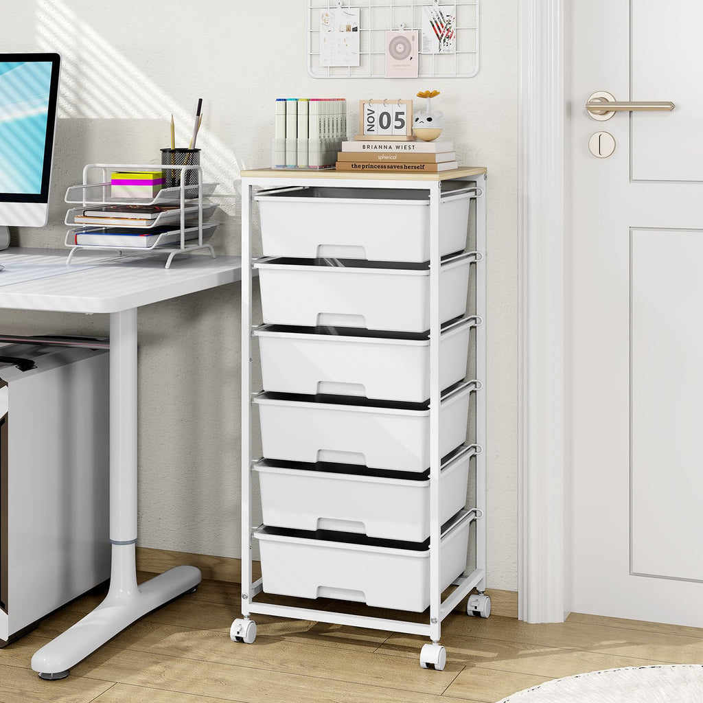 6 Drawer Rolling Storage Cart with Wooden Top and Wheels C47496
