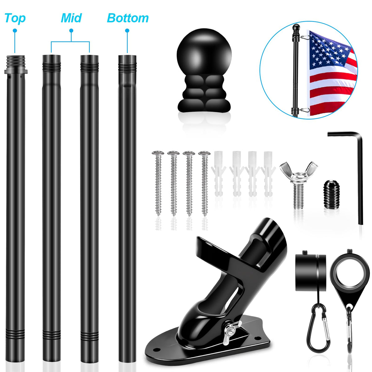 5 FT Stainless Steel Flag Pole Kit with Holder Bracket K9336